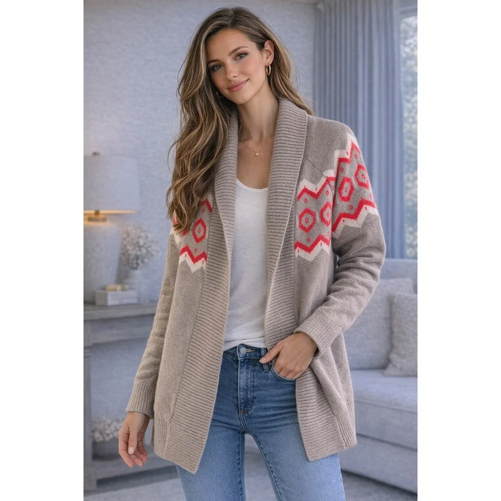 Banana Republic Womens Small 100% Cashmere Fair Isle Shawl Cardigan Sweater